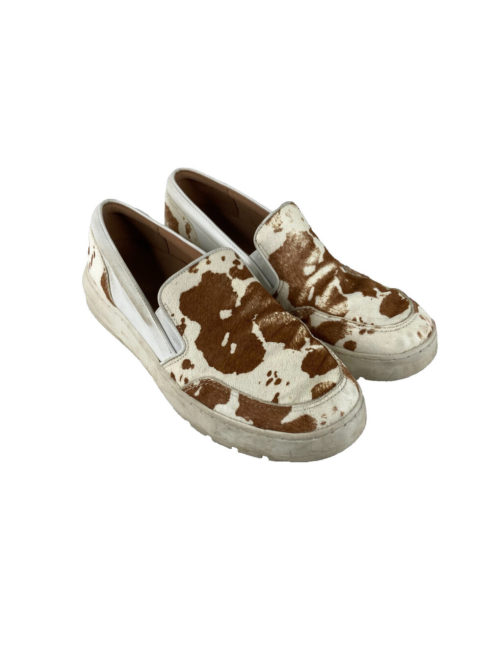 Vionic Women Size 9 Dinora Brown White Calf Skin Slip On Sneaker Shoe Casual